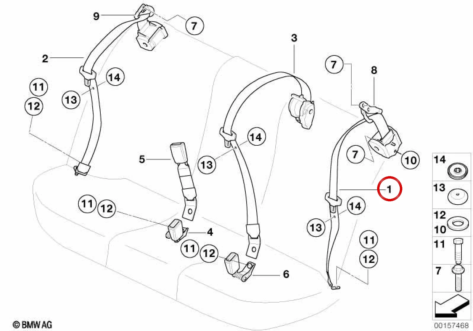BMW 5 Serisi E39 Arka Sol Siyah Emniyet Kemeri 72118193097