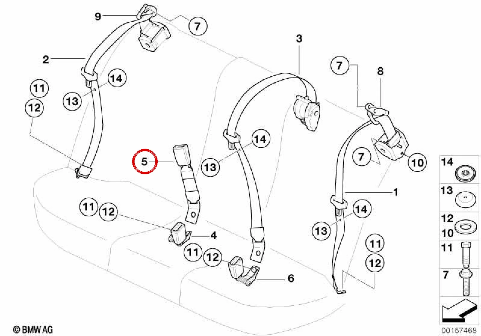 BMW 5 Serisi E39 Arka Orta Emniyet Kemeri 72118222821