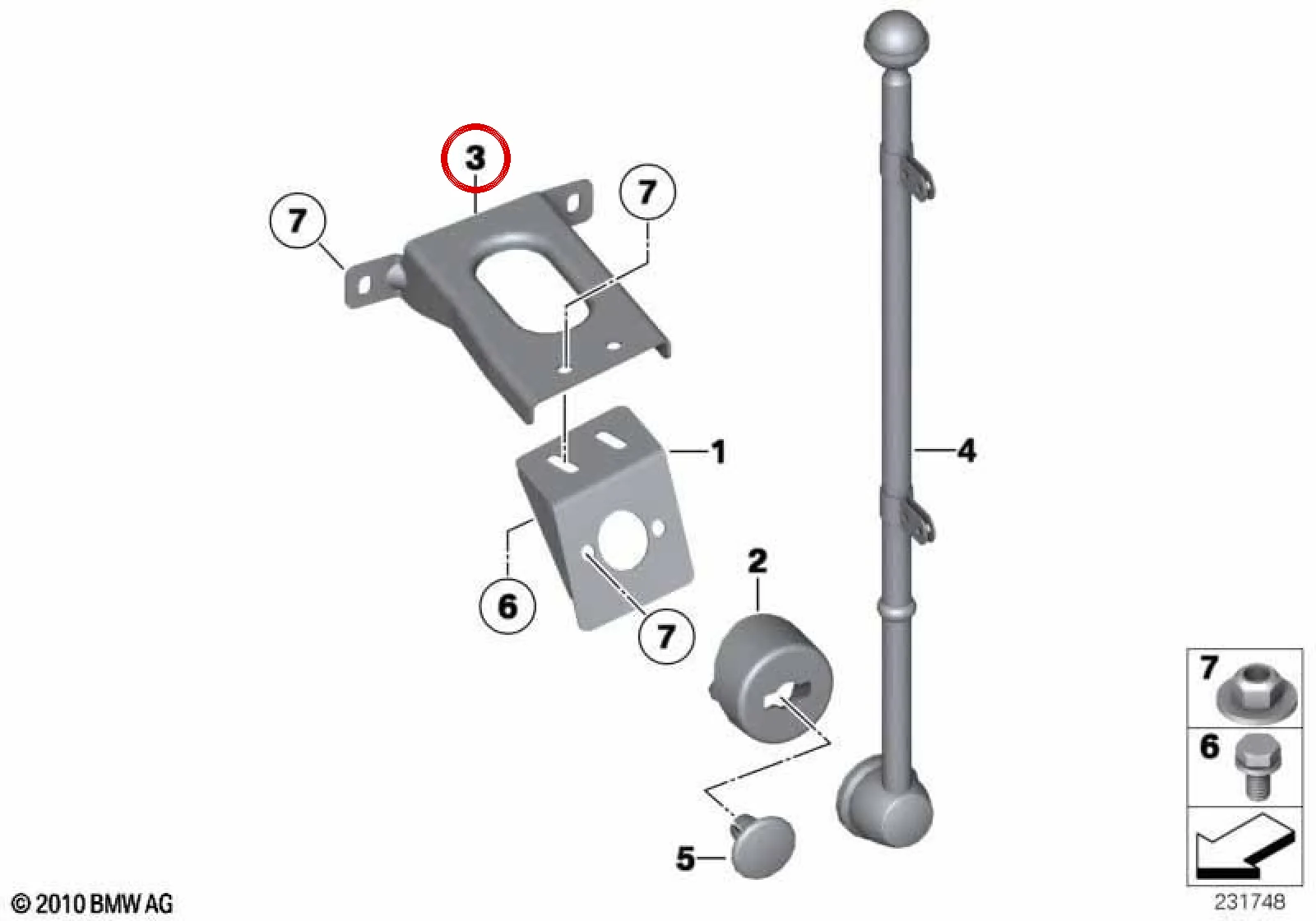 BMW 7 Serisi F01 F02 F04 Sol Bayrak Tutucu Braketi 72607206101