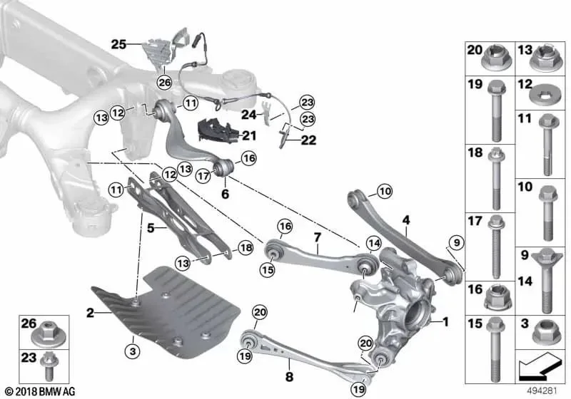 BMW 8 Serisi G15 Arka Sol Taşıyıcı 33306850561