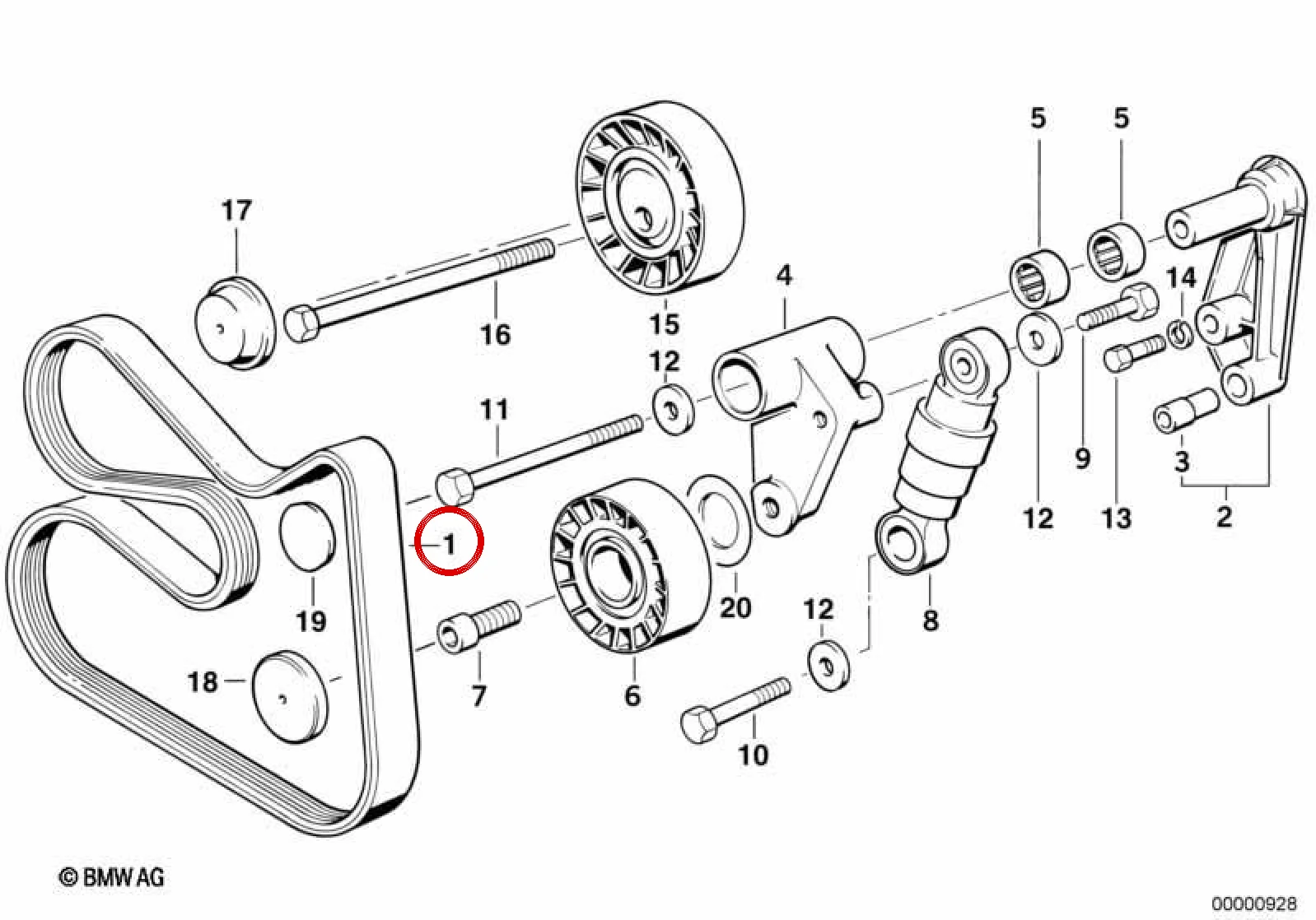 BMW E38 E39 E46 M52 M54 V-kayışı 11287636379