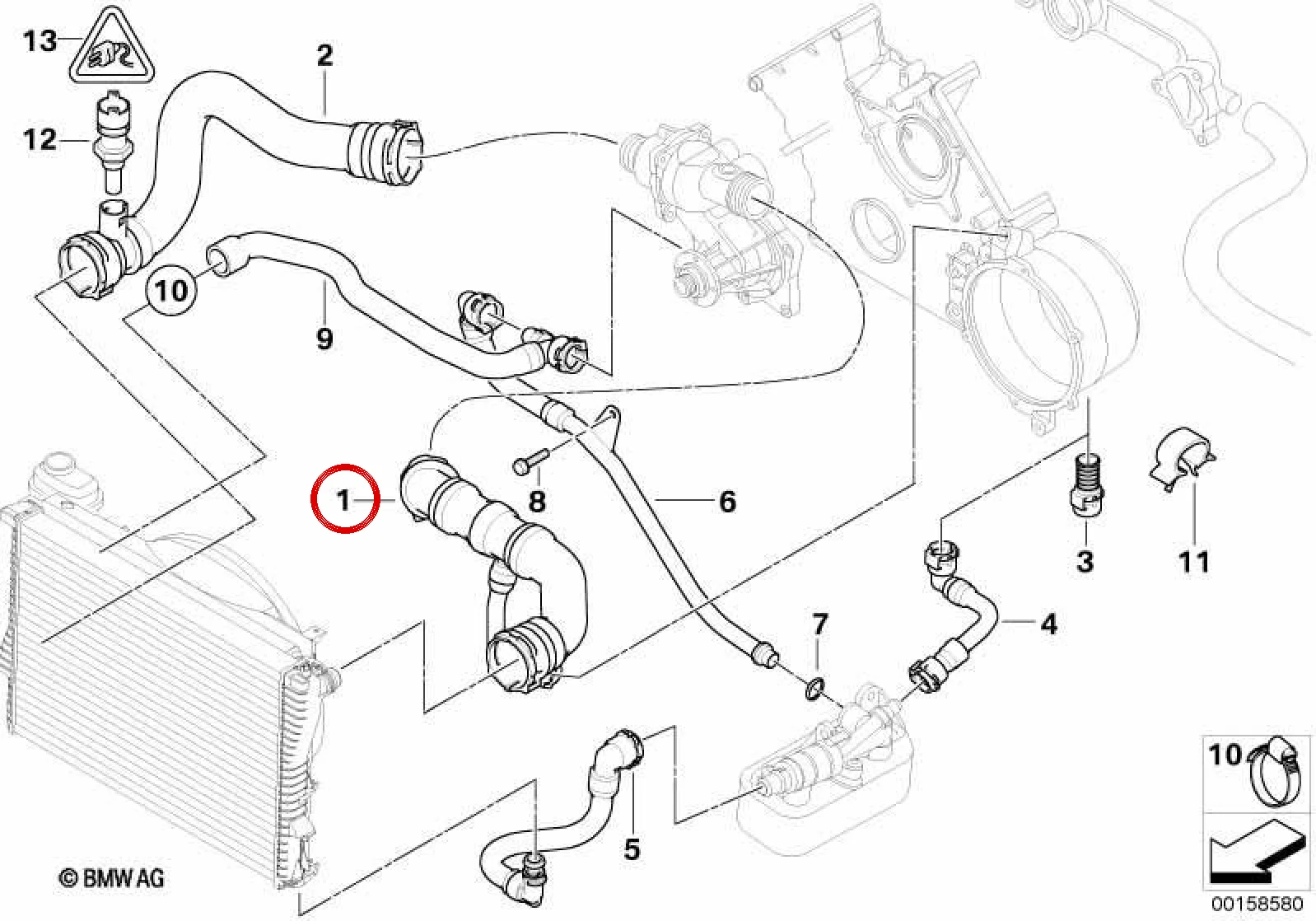 BMW E38 E39 M62 Radyatör Üst Hortumu 11537505228