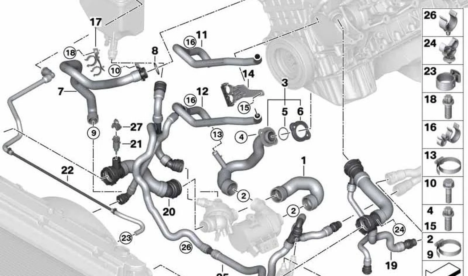 BMW E60 E63 E65 N52 Radyatör Alt Hortumu 17127521778