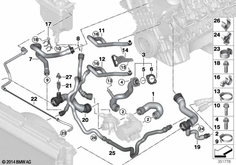 BMW E60 E63 N52 N53 Radyatör Üst Hortumu 17127521777