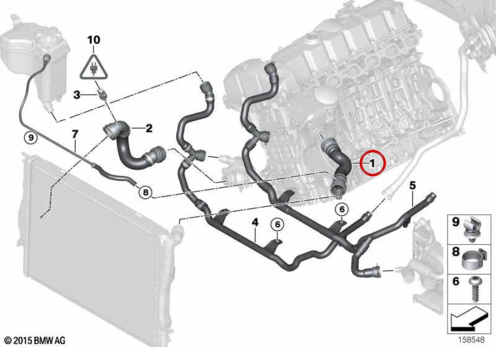 BMW E84 E87 E89 E90… N53 Radyatör Üst Hortumu N52-N 17127531579
