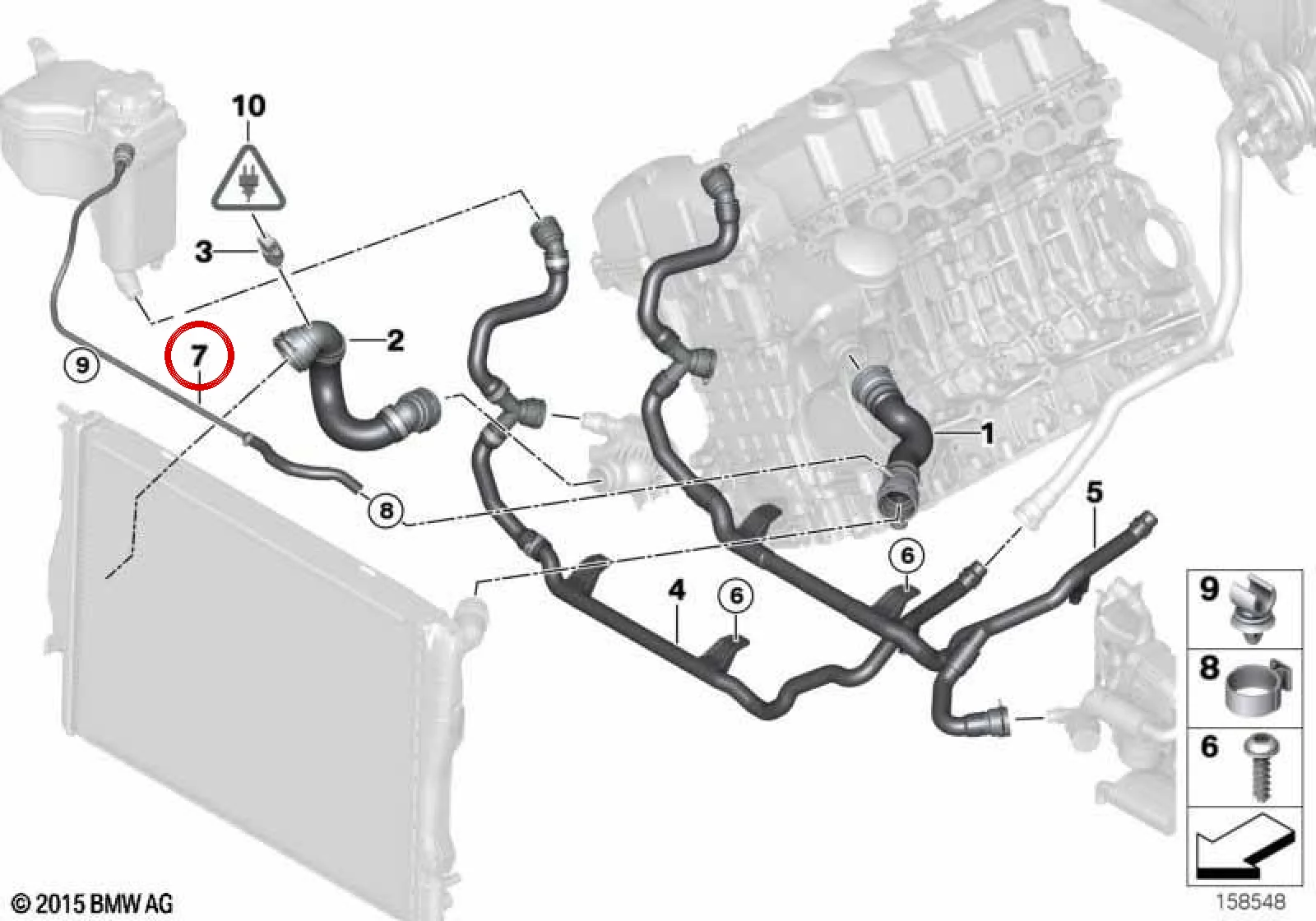 BMW E84 E87 E90 E92… N52 N53 Radyatör Yedek Depo Hortumu N 17127618510
