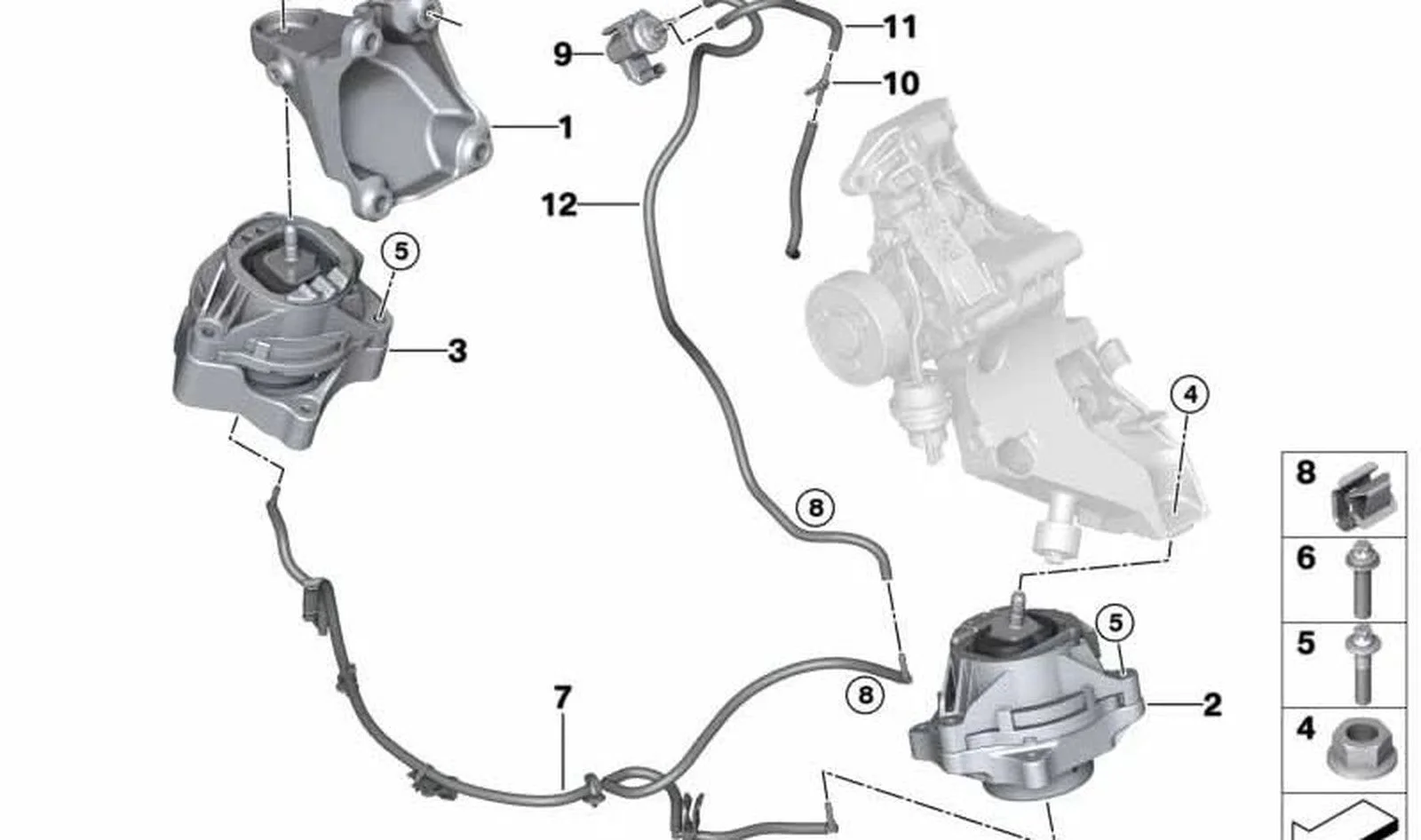 BMW F20 F30 F32 F36 B37 B38 Motor Kulağı Sağ 22116859408