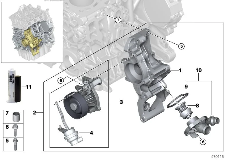 BMW F10 F11 F15 F20… B47 Termostat F23-2F45 F34-4F32 LCI G12-X1 F48-X3 F25-X3 G01-X4 F26-X5 11518588945