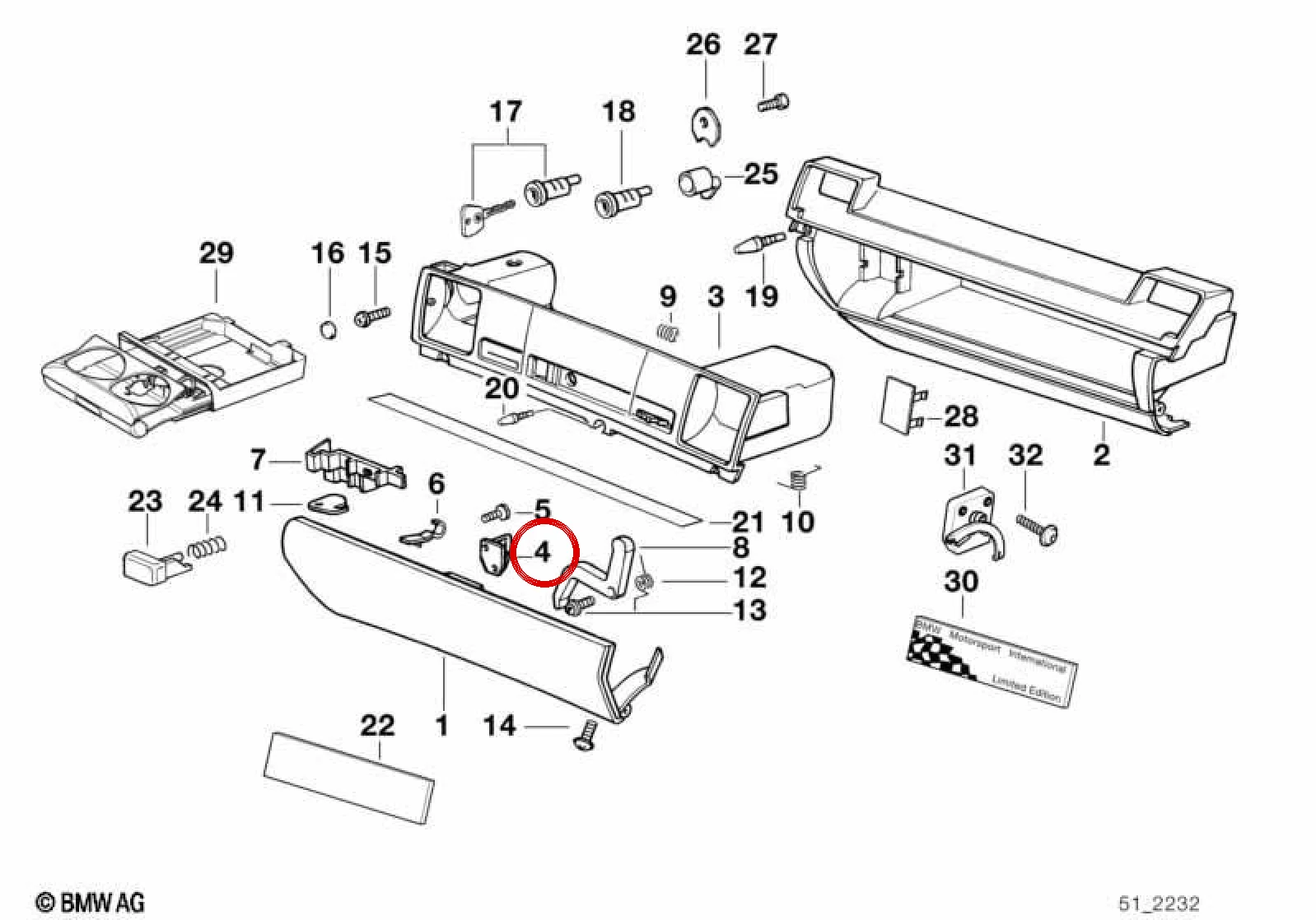 BMW 3 Serisi E36 Torpido Kilit Karşılığı 51168177889 BMW GROUP