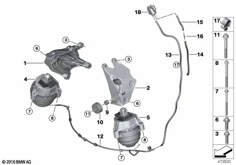 BMW 5 Serisi 6 Serisi G30 G31 G32 B47 B48 Motor Takozu Sağ 22116883514