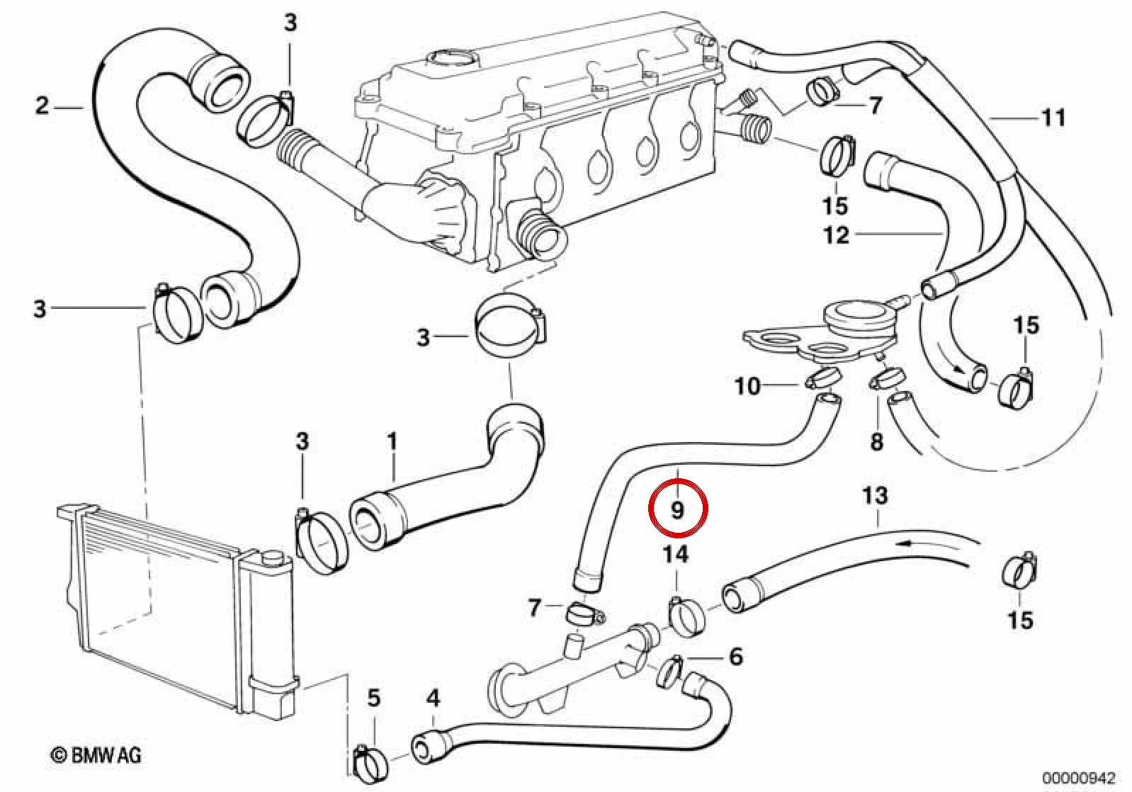 BMW 3 Serisi E36 E46 M43 M44 Radyatör Hortumu Alt (Sağ) 11531247398